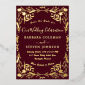 Invitation En Aluminium Elégant Boho Floral Bugundy Mariage de typographie (Recto)