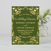 Invitation En Aluminium Elégant Boho Floral Moss Green Typographie Mariage (Debout devant)