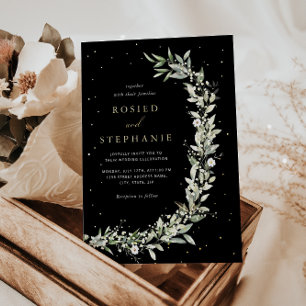 Invitation En Aluminium Elégant Boho Gold Foil Aquarelle Verdure Mariage