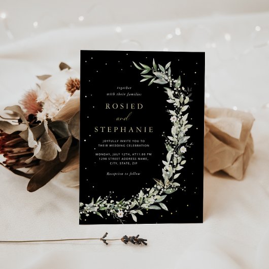 Invitation En Aluminium Elégant Boho Gold Foil Aquarelle Verdure Mariage