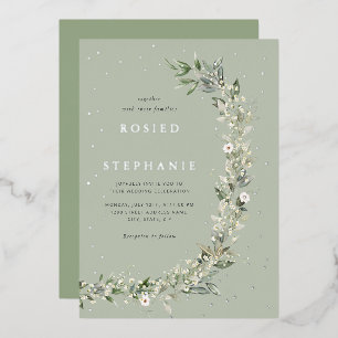 Invitation En Aluminium Elégant Boho Gold Foil Aquarelle Verdure Mariage