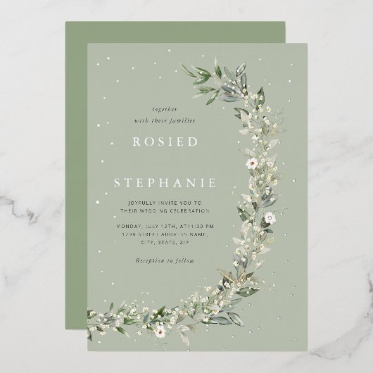 Invitation En Aluminium Elégant Boho Gold Foil Aquarelle Verdure Mariage (Recto/Verso)