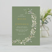 Invitation En Aluminium Elégant Boho Gold Foil Aquarelle Verdure Mariage (Debout devant)