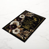 Invitation En Aluminium Elégant Boho noir bordeaux et or floral (Rotation)