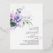 Invitation En Aluminium Elégant Boho Succulents Mariage de verdure argent (Recto)