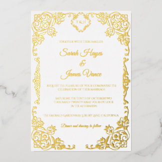 Invitation En Aluminium Élégant botanique à feuille d'or véritable