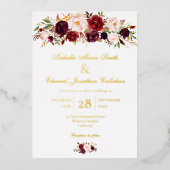 Invitation En Aluminium Elégant Bouquet de Bourgogne & Rose Blush Gold (Recto)