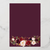 Invitation En Aluminium Elégant Bouquet de Bourgogne & Rose Blush Gold (Verso)