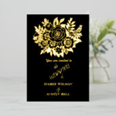 Invitation En Aluminium Élégant bouquet de roses en feuille d'or Mariage n (Debout devant)