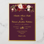 Invitation En Aluminium Elégant Bouquet Rose Bourgogne & Blush Gold (Recto)