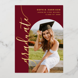 Invitation En Aluminium Elégant Bourgogne Photo Arch Graduation Foil Invit