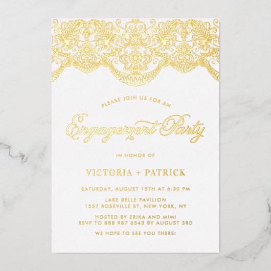 Invitation En Aluminium Elegant Brocade Lace Photo Engagement Party (Recto)