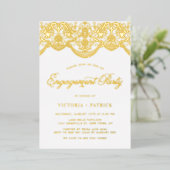 Invitation En Aluminium Elegant Brocade Lace Photo Engagement Party (Debout devant)