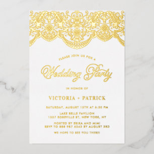 Invitation En Aluminium Élégant Brocart Dentelle Photo Mariage Partie