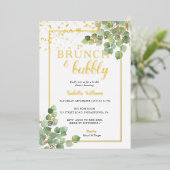 Invitation En Aluminium Elégant Brunch & Bubbly Fête des mariées verte (Debout devant)