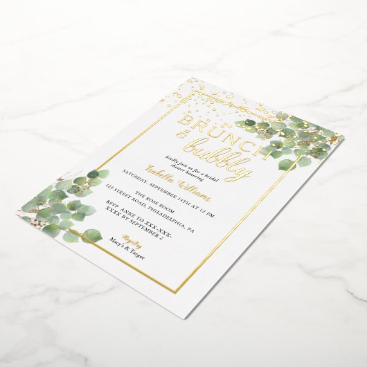 Invitation En Aluminium Elégant Brunch & Bubbly Fête des mariées verte (Rotation)