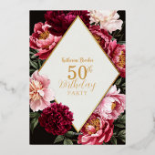 Invitation En Aluminium Elegant Burgundy and Blush Peony Floral Birthday (Verso)
