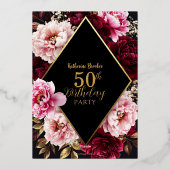 Invitation En Aluminium Elegant Burgundy and Blush Peony Floral Birthday (Verso)