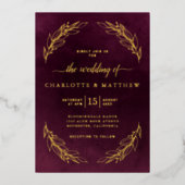 Invitation En Aluminium Elegant Burgundy and Gold Botanical Wedding (Recto)