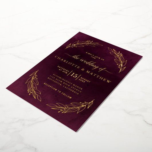 Invitation En Aluminium Elegant Burgundy and Gold Botanical Wedding (Rotation)