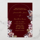 Invitation En Aluminium Elegant Burgundy Floral Gold Script Wedding (Recto)