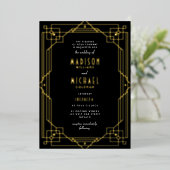 Invitation En Aluminium Elégant cadre Art Déco Mariage VRAI Foil Invitatio (Debout devant)