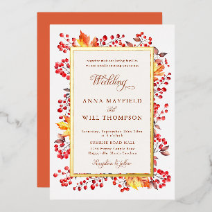 Invitation En Aluminium Élégant Cadre de Mariage de Feuilles d'Automne et