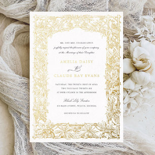 Invitation En Aluminium Élégant Cadre de Vigne Feuillue Vintage Mariage en
