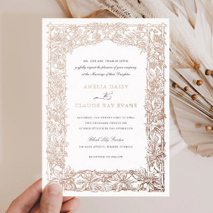 Invitation En Aluminium Élégant Cadre de Vigne Feuillue Vintage Mariage en