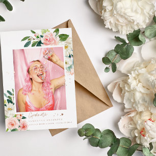 Invitation En Aluminium Élégant Cadre Doré Fleur Rose Pâle Feuille de Foi