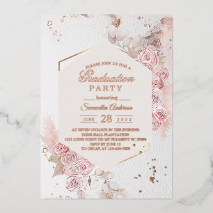 Invitation En Aluminium Elégant cadre floral rose pastel Or Rose fantaisie