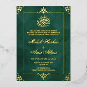 Invitation En Aluminium Elégant Cadre Or Vert Musulman Mariage Luxe