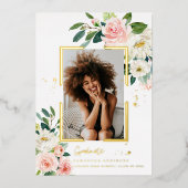 Invitation En Aluminium Elégant cadre rose floral rose or Véritable huile (Recto)