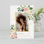 Invitation En Aluminium Elégant cadre rose floral rose or Véritable huile (Debout devant)