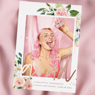 Invitation En Aluminium Elégant cadre rose floral rose Véritable huile Gra