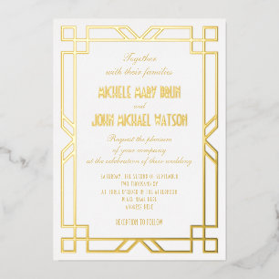 Invitation En Aluminium Élégant Cadre Simple Art Déco Or Blanc