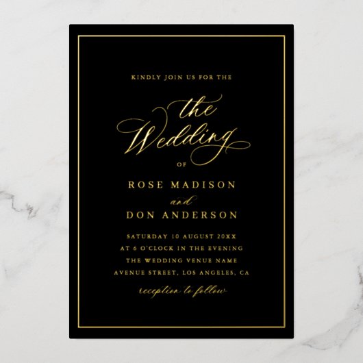 Invitation En Aluminium Elegant calligraphy black and gold wedding (Recto)