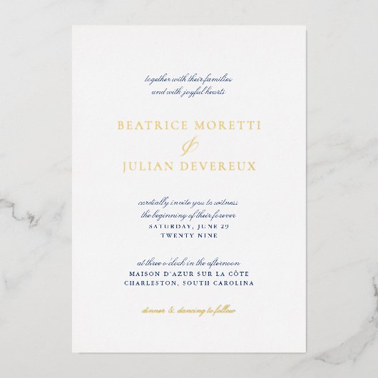 Invitation En Aluminium Elégant carrelage italien Mariage bleu & or (Recto)