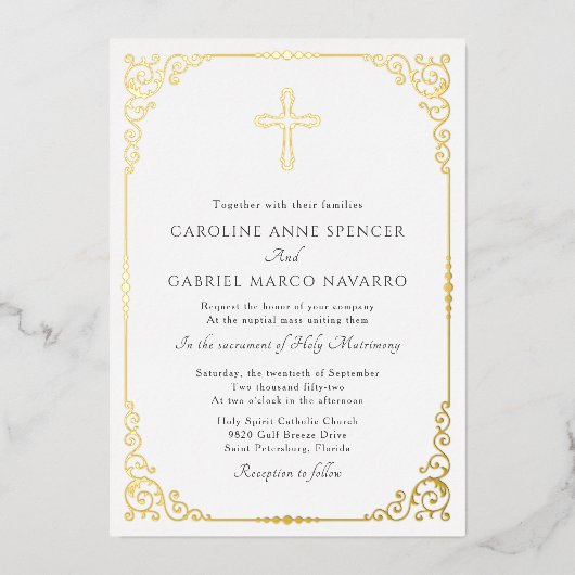 Invitation En Aluminium Elegant Catholic Mass Wedding (Recto)