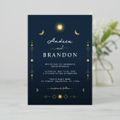 Invitation En Aluminium Élégant céleste lune d'or et Mariage de code QR Su (Debout devant)