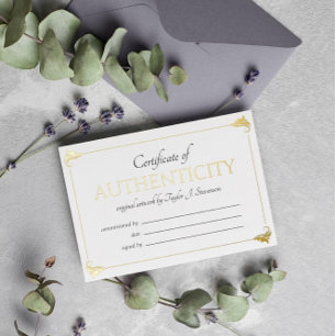 Invitation En Aluminium Élégant Certificat d'Authenticité Or Vintage