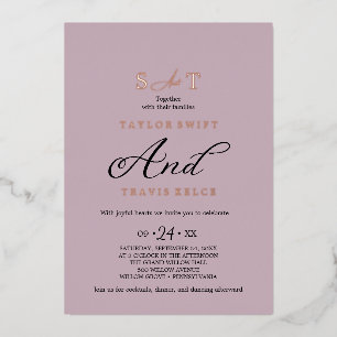 Invitation En Aluminium Élégant Charme Rose et Or Rose Feuille de Mariage