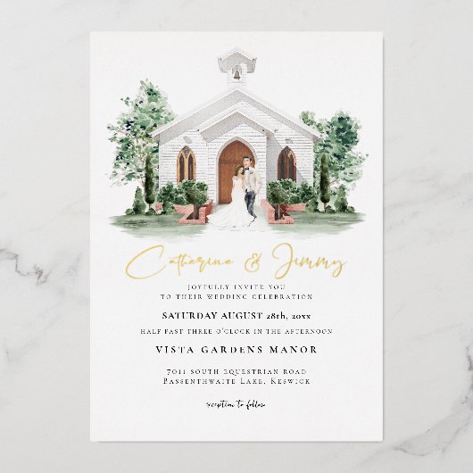 Invitation En Aluminium Élégant Château | Mariage de l'aquarelle (Recto)