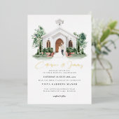Invitation En Aluminium Élégant Château | Mariage de l'aquarelle (Debout devant)