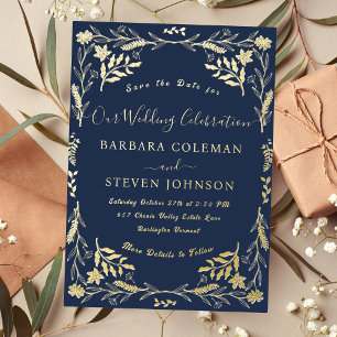 Invitation En Aluminium Élégant Chic Boho Typographie Mariage Bleu Nuit