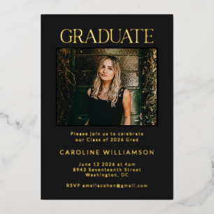 Invitation En Aluminium Elegant Chic Gold Black Two Photo Graduation Party