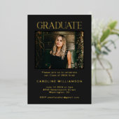 Invitation En Aluminium Elegant Chic Gold Black Two Photo Graduation Party (Debout devant)