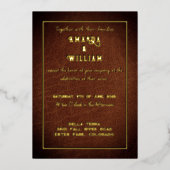 Invitation En Aluminium Elegant Chic Gold sur Mariage en cuir Brown (Recto)