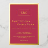 Invitation En Aluminium Élégant Chic Monogram Magenta Gold Mariage encadré (Recto)