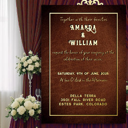 Invitation En Aluminium Élégant Chic Or sur Mariage en Cuir